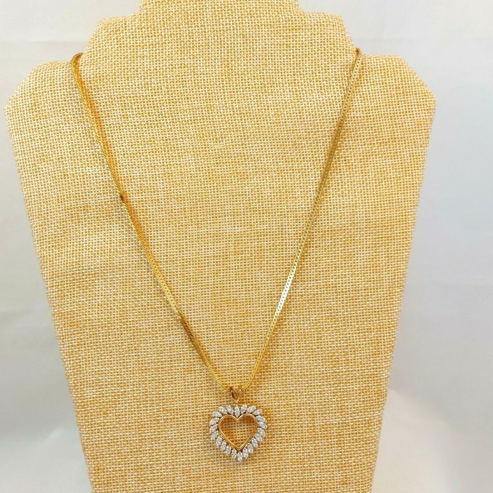 Vintage Gold over Sterling Silver 925 Necklace w/ Heart Pendant,Diamonds Mark CL
